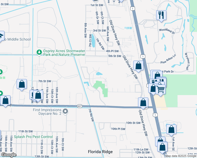 map of restaurants, bars, coffee shops, grocery stores, and more near 601 Centre Court Southwest in Vero Beach