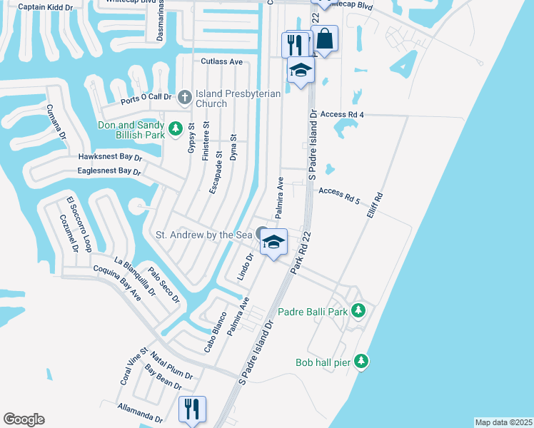 map of restaurants, bars, coffee shops, grocery stores, and more near 15657 Cruiser Street in Corpus Christi