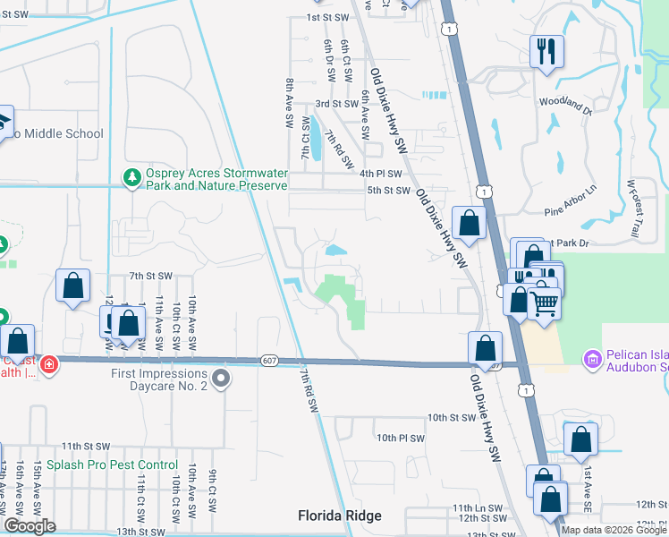 map of restaurants, bars, coffee shops, grocery stores, and more near 602 Centre Court Southwest in Vero Beach