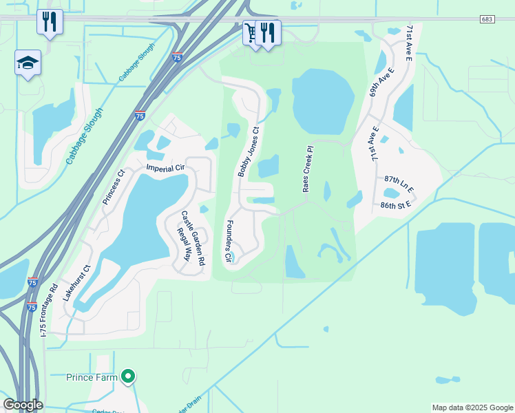 map of restaurants, bars, coffee shops, grocery stores, and more near 6342 Bobby Jones Court in Palmetto