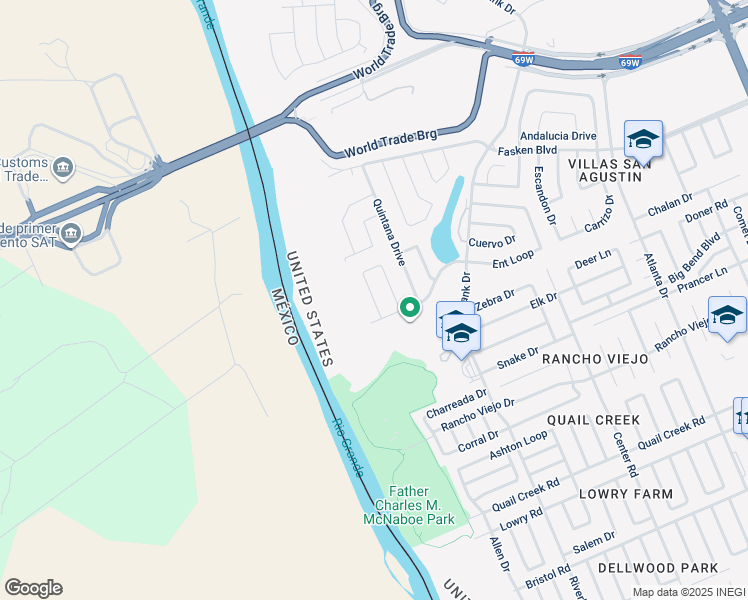 map of restaurants, bars, coffee shops, grocery stores, and more near 11113 Capistran Loop in Laredo