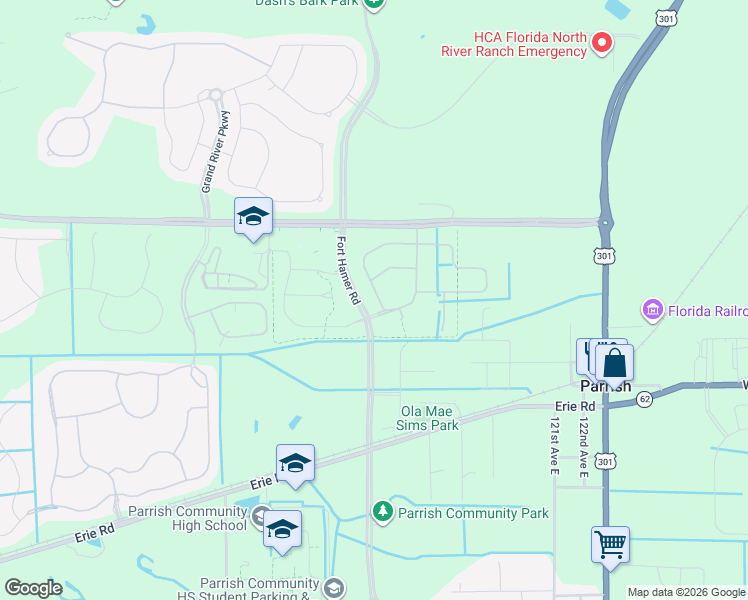 map of restaurants, bars, coffee shops, grocery stores, and more near 11716 Richmond Trail in Parrish