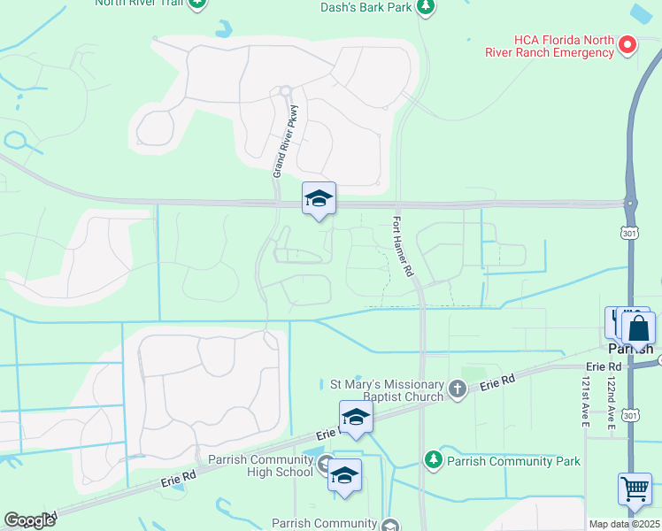 map of restaurants, bars, coffee shops, grocery stores, and more near 8520 115th Avenue East in Parrish