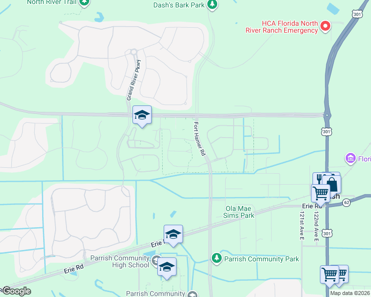 map of restaurants, bars, coffee shops, grocery stores, and more near 11699 Bluestone Court in Parrish