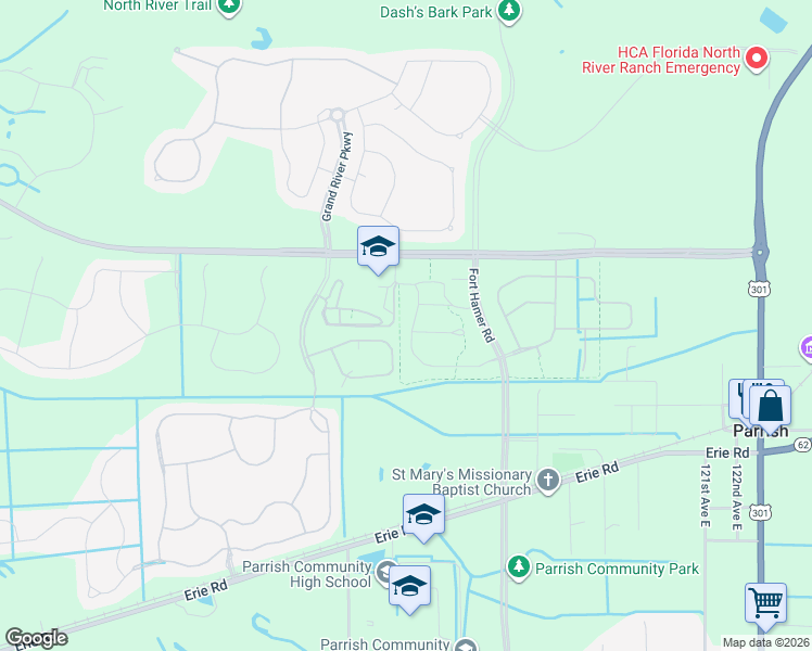 map of restaurants, bars, coffee shops, grocery stores, and more near 8520 115th Avenue East in Parrish