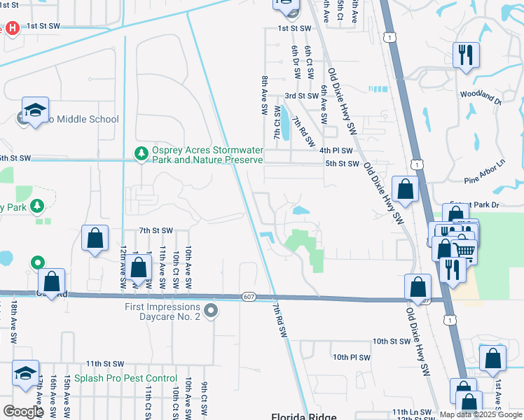 map of restaurants, bars, coffee shops, grocery stores, and more near 685 Fox Run Southwest in Vero Beach