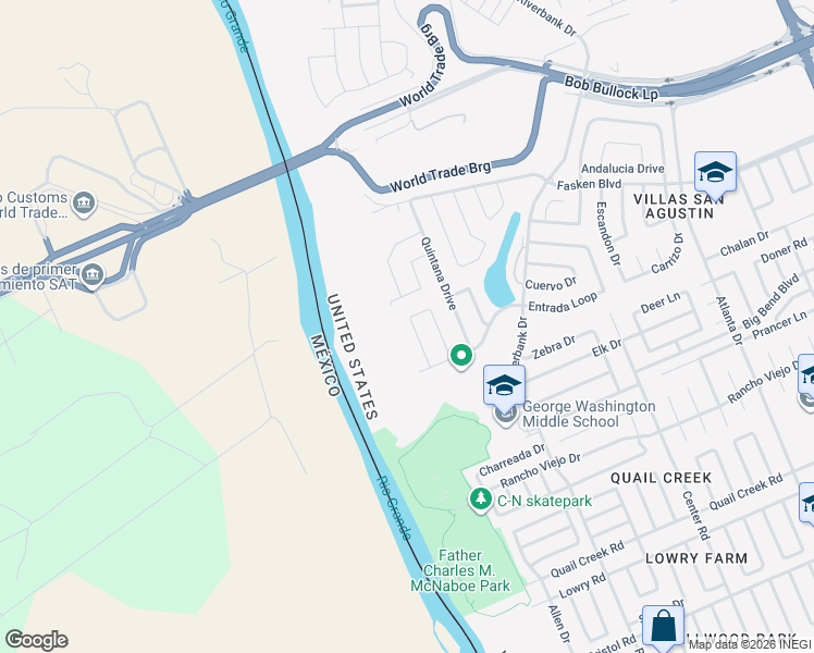 map of restaurants, bars, coffee shops, grocery stores, and more near 11116 Capistran Loop in Laredo