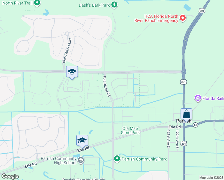 map of restaurants, bars, coffee shops, grocery stores, and more near 11716 Richmond Trail in Parrish