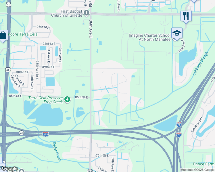 map of restaurants, bars, coffee shops, grocery stores, and more near 8716 36th Avenue East in Palmetto