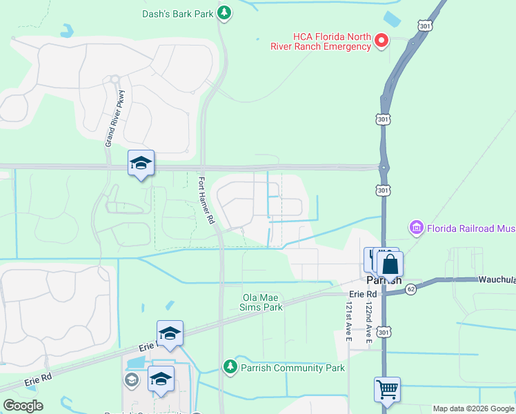 map of restaurants, bars, coffee shops, grocery stores, and more near 11943-12151 Moccasin Wallow Road in Manatee