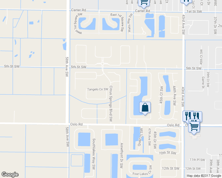 map of restaurants, bars, coffee shops, grocery stores, and more near Citrus Springs Boulevard Southwest in Vero Beach
