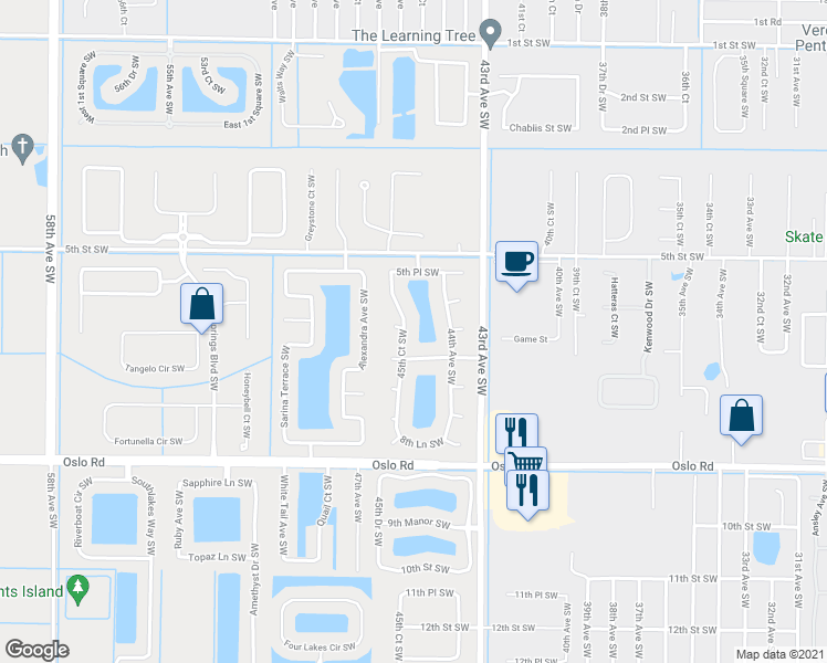 map of restaurants, bars, coffee shops, grocery stores, and more near 580 45th Court Southwest in Vero Beach
