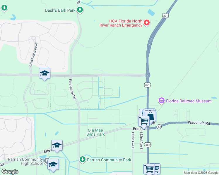 map of restaurants, bars, coffee shops, grocery stores, and more near 11957 Moccasin Wallow Road in Parrish