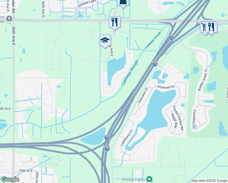 map of restaurants, bars, coffee shops, grocery stores, and more near 9118 52nd Avenue East in Palmetto