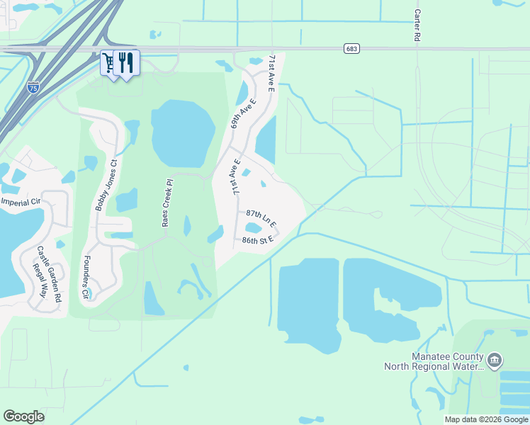 map of restaurants, bars, coffee shops, grocery stores, and more near 7122 87th Lane East in Palmetto