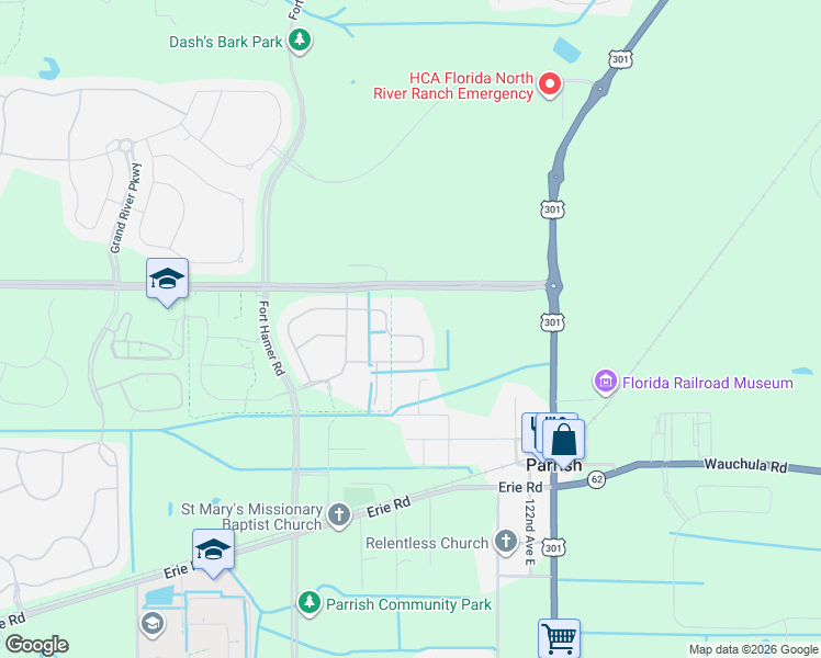 map of restaurants, bars, coffee shops, grocery stores, and more near 11957 Moccasin Wallow Road in Parrish