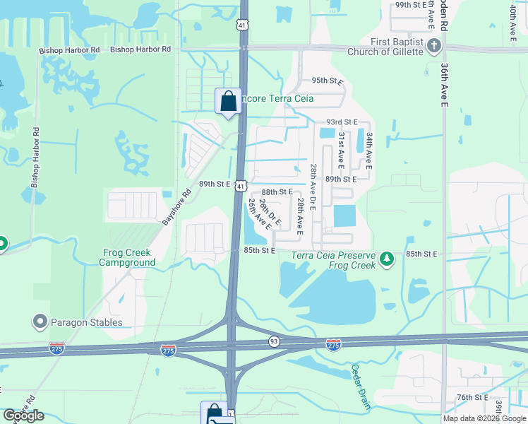 map of restaurants, bars, coffee shops, grocery stores, and more near 8607 26th Ave E in Palmetto