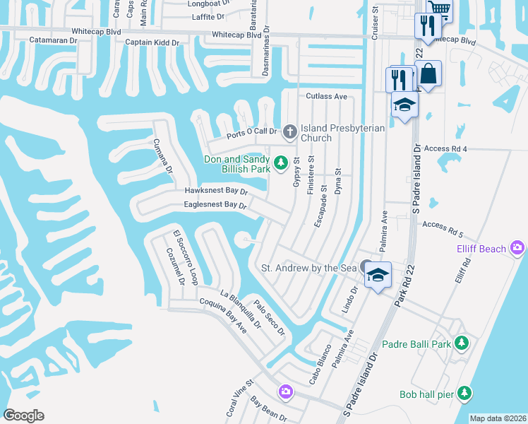 map of restaurants, bars, coffee shops, grocery stores, and more near 13918 Eaglesnest Bay Drive in Corpus Christi