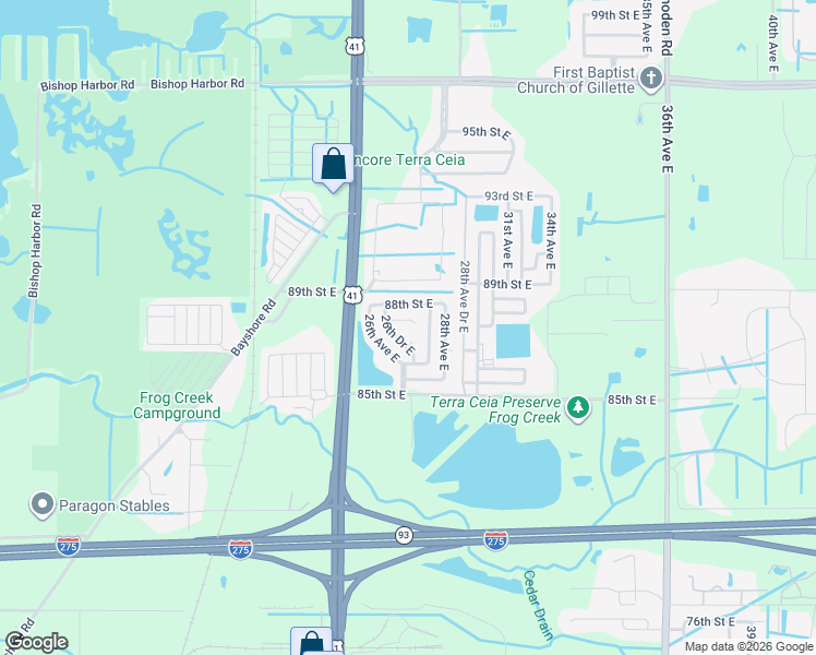 map of restaurants, bars, coffee shops, grocery stores, and more near 2606 87th Court East in Palmetto