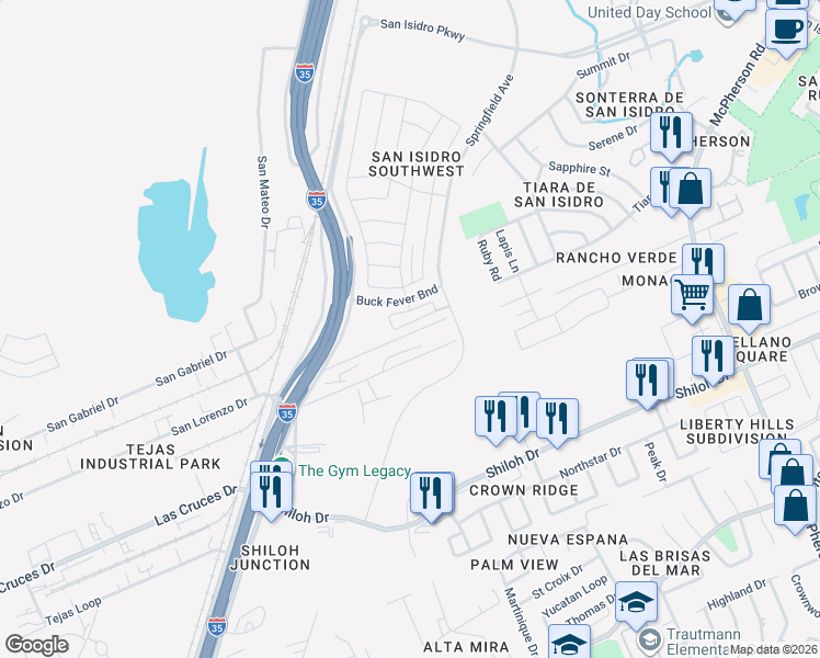 map of restaurants, bars, coffee shops, grocery stores, and more near 9019 San Dario Avenue in Laredo