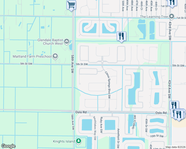 map of restaurants, bars, coffee shops, grocery stores, and more near 659 Tangelo Circle Southwest in Vero Beach