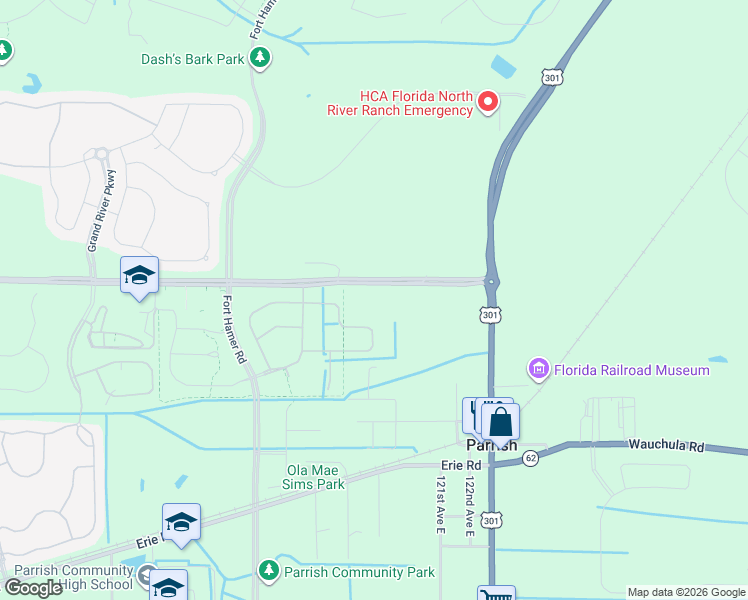 map of restaurants, bars, coffee shops, grocery stores, and more near 11957 Moccasin Wallow Road in Parrish