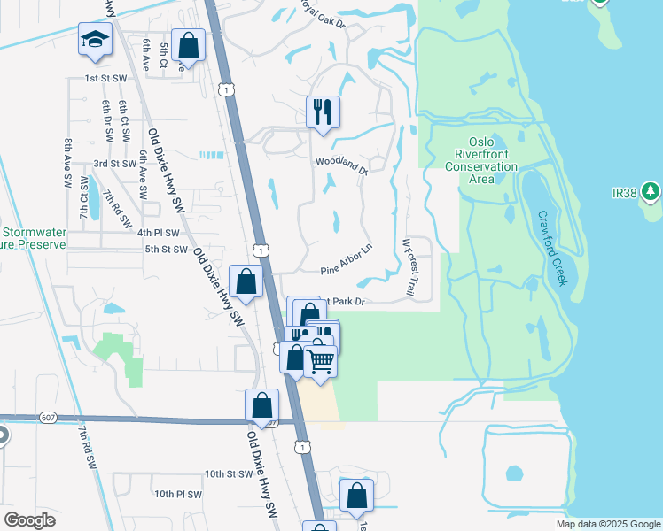 map of restaurants, bars, coffee shops, grocery stores, and more near 23 Pine Arbor Lane in Vero Beach