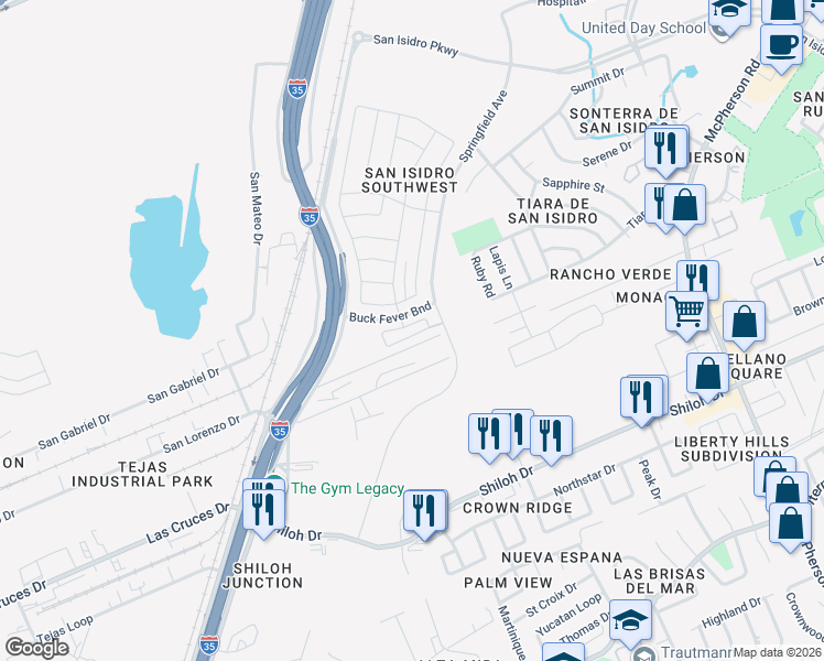 map of restaurants, bars, coffee shops, grocery stores, and more near 9819 San Dario Avenue in Laredo