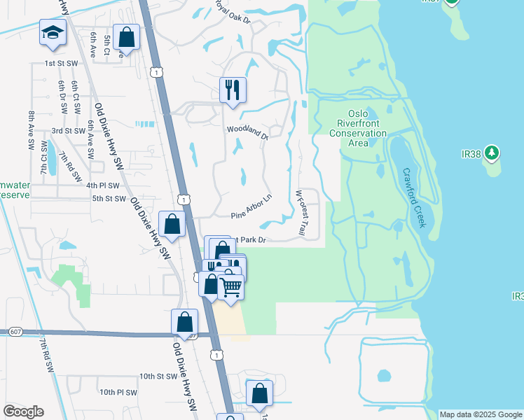 map of restaurants, bars, coffee shops, grocery stores, and more near 23 Pine Arbor Lane in Vero Beach