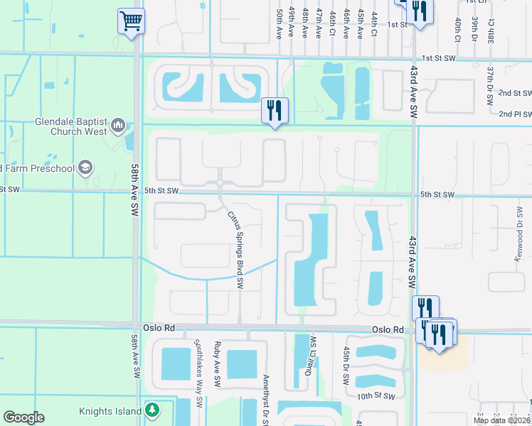 map of restaurants, bars, coffee shops, grocery stores, and more near 515 Sarina Terrace Southwest in Vero Beach