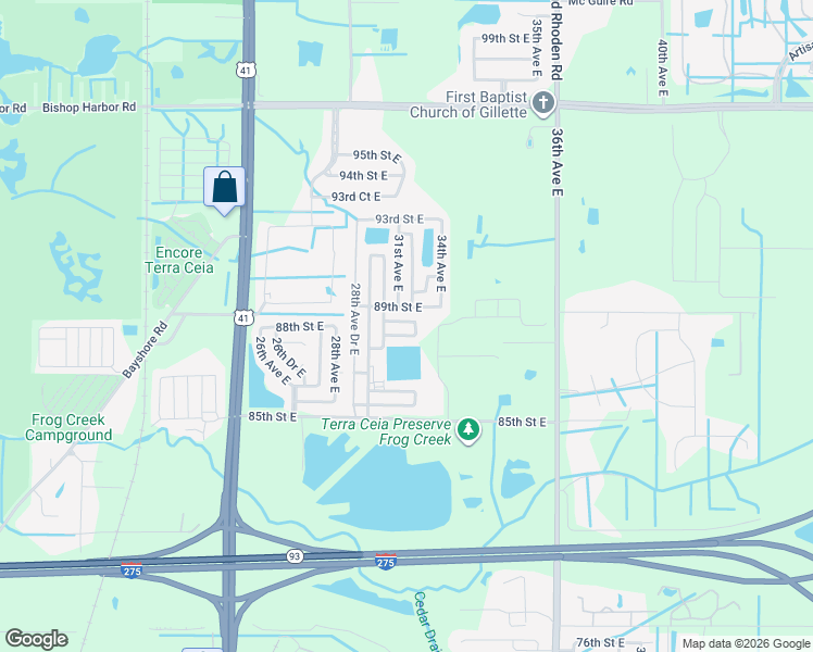 map of restaurants, bars, coffee shops, grocery stores, and more near 3053 88th Street Circle East in Palmetto