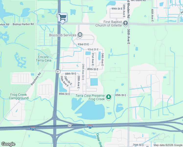 map of restaurants, bars, coffee shops, grocery stores, and more near 8810 29th Avenue East in Palmetto