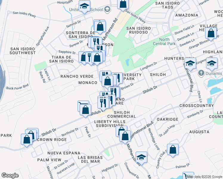 map of restaurants, bars, coffee shops, grocery stores, and more near 9109 Mc Junction North in Laredo
