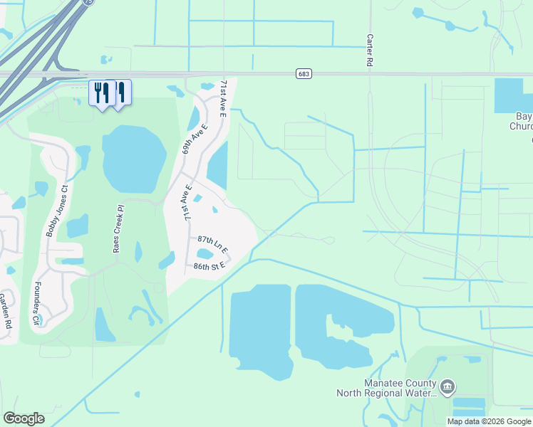 map of restaurants, bars, coffee shops, grocery stores, and more near 7404 91st Street East in Palmetto