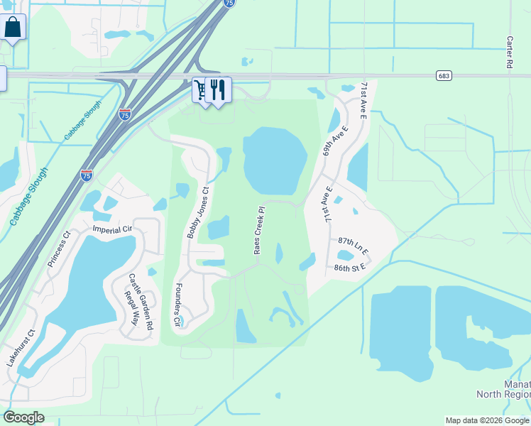 map of restaurants, bars, coffee shops, grocery stores, and more near 9213 Raes Creek Place in Palmetto
