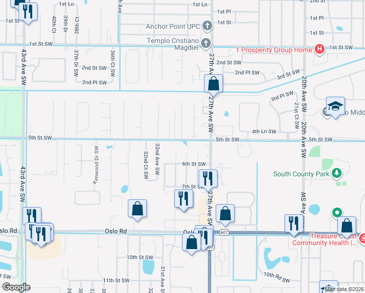 map of restaurants, bars, coffee shops, grocery stores, and more near 2975 5th Street Southwest in Vero Beach