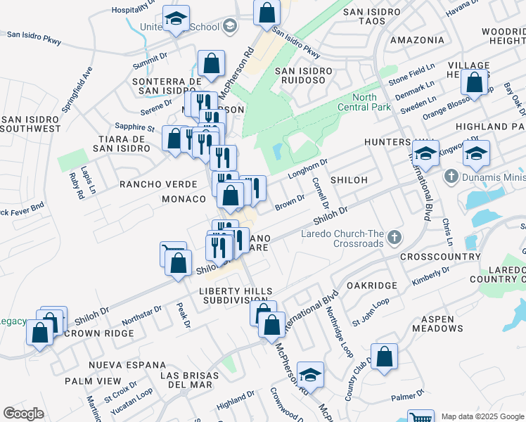map of restaurants, bars, coffee shops, grocery stores, and more near 9002 Princeton Street in Laredo