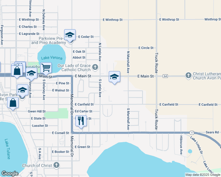 map of restaurants, bars, coffee shops, grocery stores, and more near 700 East Main Street in Avon Park