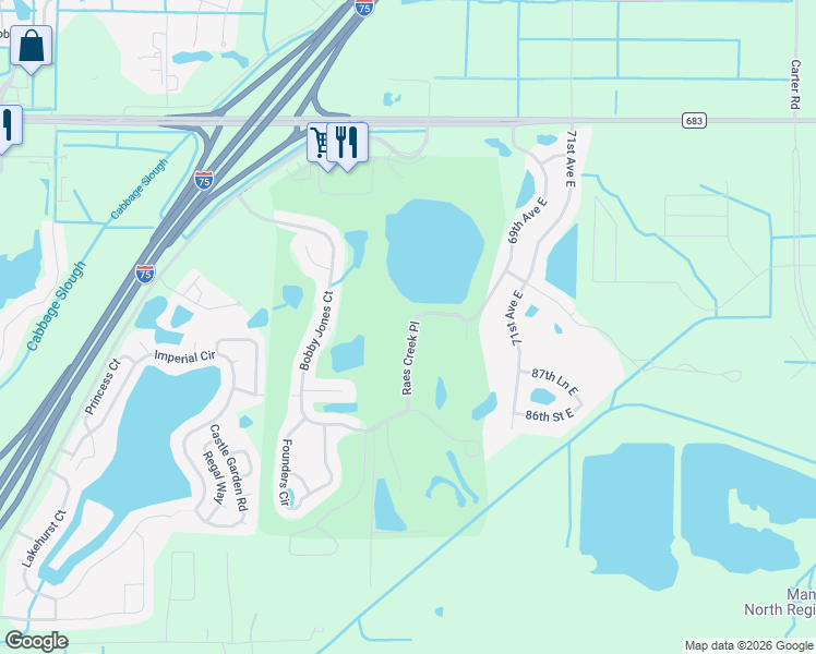 map of restaurants, bars, coffee shops, grocery stores, and more near 9213 Raes Creek Place in Palmetto