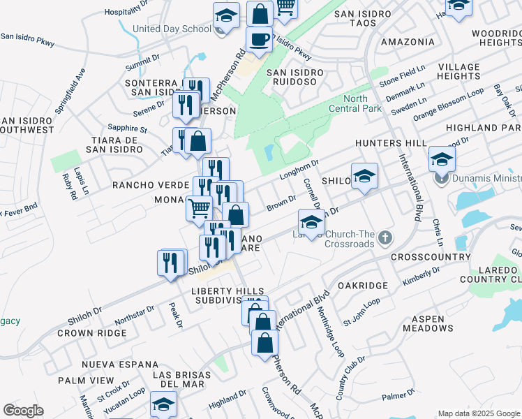 map of restaurants, bars, coffee shops, grocery stores, and more near 9002 Princeton Street in Laredo