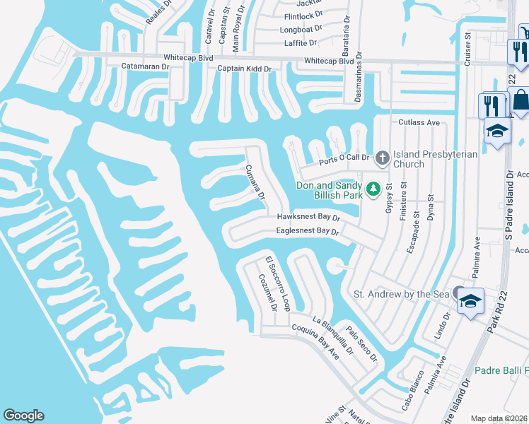 map of restaurants, bars, coffee shops, grocery stores, and more near 13758 Hawksnest Bay Drive in Corpus Christi