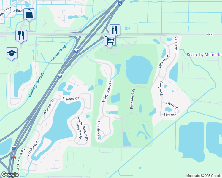 map of restaurants, bars, coffee shops, grocery stores, and more near 6230 Bobby Jones Court in Palmetto