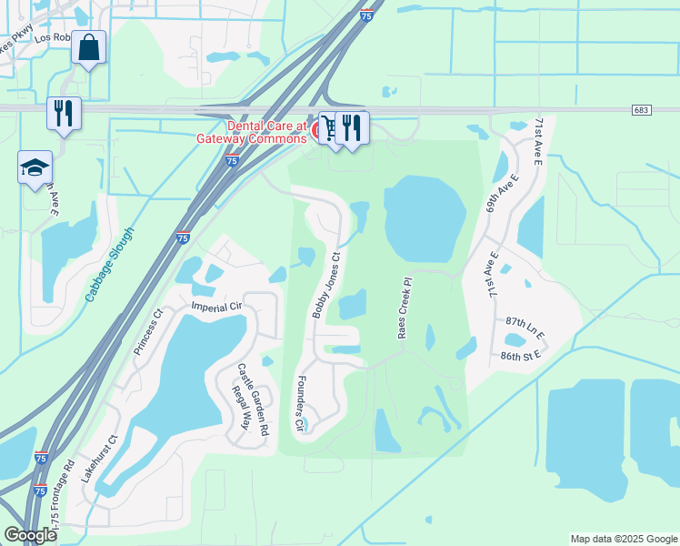 map of restaurants, bars, coffee shops, grocery stores, and more near 6234 Bobby Jones Court in Palmetto