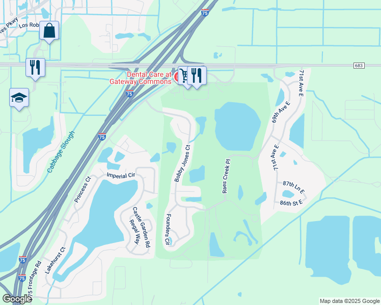 map of restaurants, bars, coffee shops, grocery stores, and more near 6218 Bobby Jones Court in Palmetto