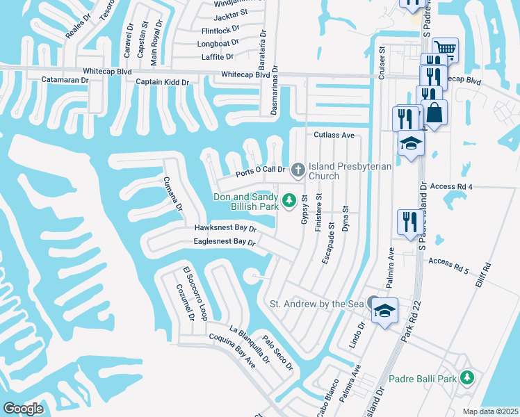 map of restaurants, bars, coffee shops, grocery stores, and more near 13906 Mingo Cay Court in Corpus Christi