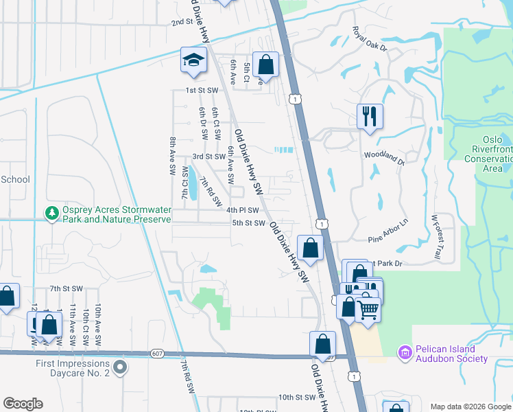 map of restaurants, bars, coffee shops, grocery stores, and more near 428 Old Dixie Highway Southwest in Vero Beach
