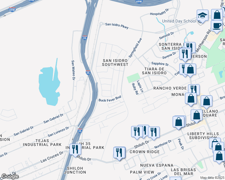 map of restaurants, bars, coffee shops, grocery stores, and more near 1302 Sambar Loop in Laredo