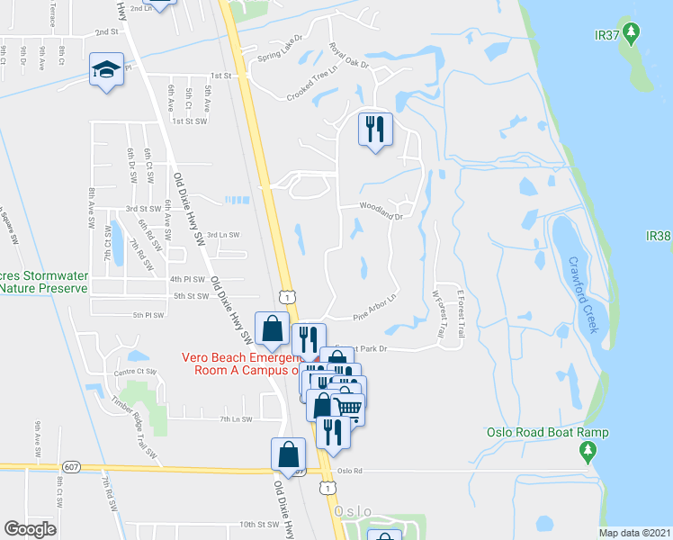 map of restaurants, bars, coffee shops, grocery stores, and more near 8 Vista Palm Lane in Vero Beach