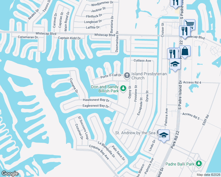 map of restaurants, bars, coffee shops, grocery stores, and more near 13906 Mingo Cay Court in Corpus Christi