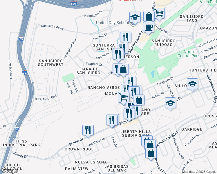 map of restaurants, bars, coffee shops, grocery stores, and more near 1000 Ranchway Drive in Laredo